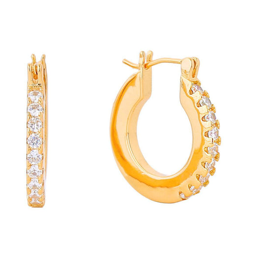 Fashion Jewelry: Clear CZ Pave Gold Hoop Earrings