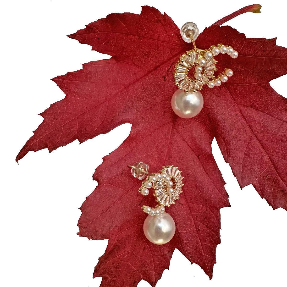 Fashion Jewelry: Gorgeous CZ Drop Pearl Earrings in Gold Finish