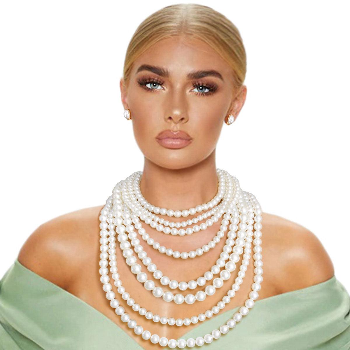 Buy 2 Row Pearl Necklace,double Strand Pearl Necklace,layered Necklace,statement  Necklace,wedding Necklace,bridesmaid Necklace,bridal Necklace Online in  India - Etsy