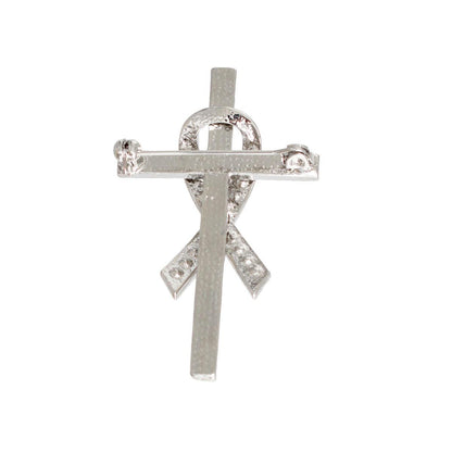 Fashionable Rhinestone Silver Cross and Ribbon Lapel Pin - Costume Jewelry