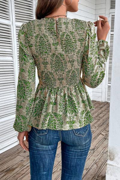 Feminine Smocked Printed Blouse for Any Occasion