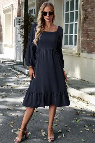 Flattering Square Neck Dress with Balloon Sleeves