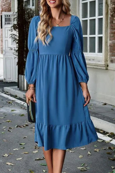 Flattering Square Neck Dress with Balloon Sleeves