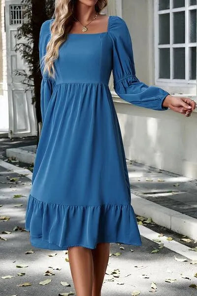 Flattering Square Neck Dress with Balloon Sleeves