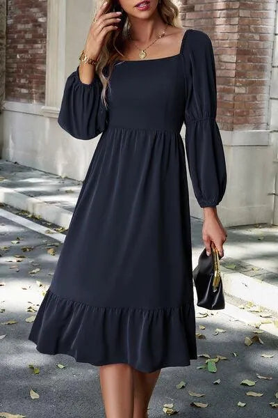 Flattering Square Neck Dress with Balloon Sleeves