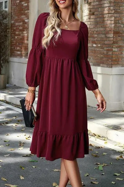 Flattering Square Neck Dress with Balloon Sleeves