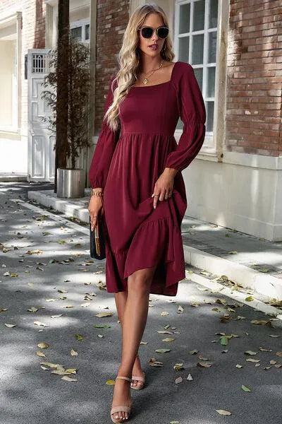 Flattering Square Neck Dress with Balloon Sleeves