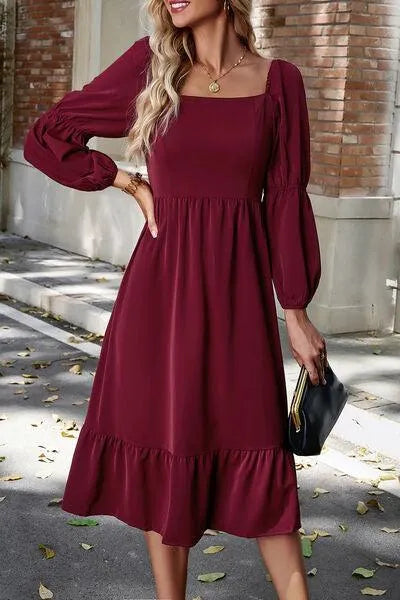 Flattering Square Neck Dress with Balloon Sleeves