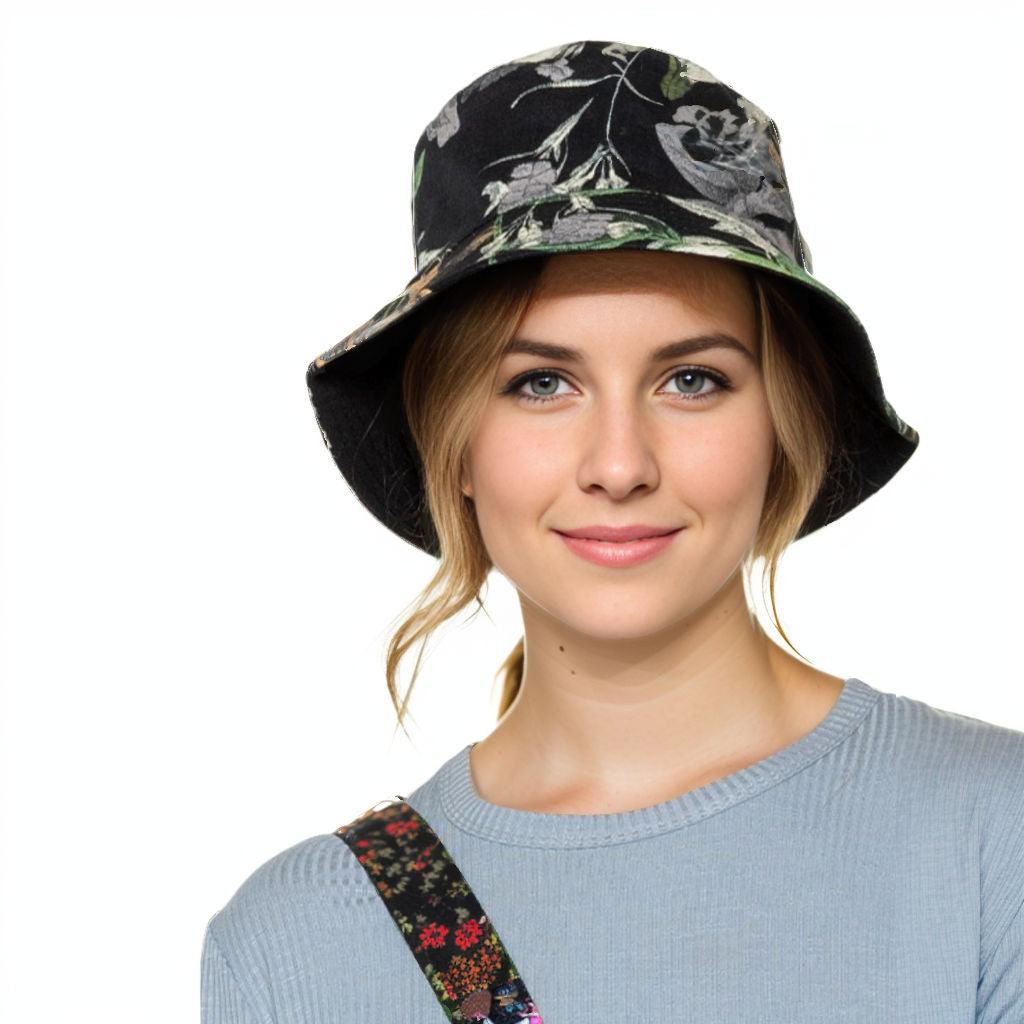 Floral Black Reversible Bucket Hat for Women - Shop Now and Stay Stylish!