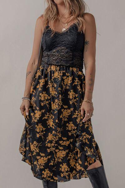 Floral Buttoned Ruffle Hem Skirt: Effortless Style & Elegance