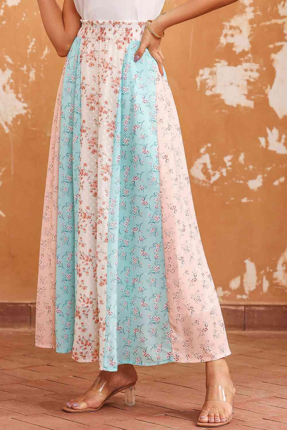 Floral Color Block Smocked Waist Maxi Skirt: Must-Have Wardrobe Staple