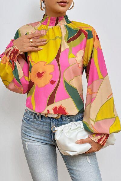 Floral Smocked Lantern Sleeve Blouse: Perfect for Any Summer Occasion!