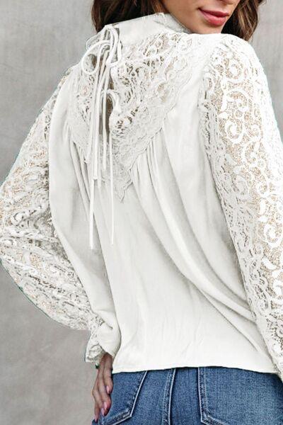 Flounce Sleeve Blouse: Chic Lace Detail Fashion