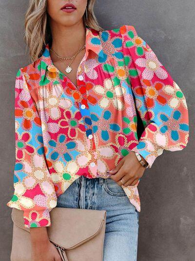 Fresh Style: Multicolor Printed Button Up Lantern Sleeve Shirt for Women