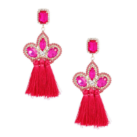 Fuchsia Jewel Tassel Drop Fashion Earrings - Shop Now!