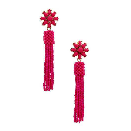 Fuchsia Stud Flower Dangle Tassel Earrings: Elevate Your Style | Buy Now