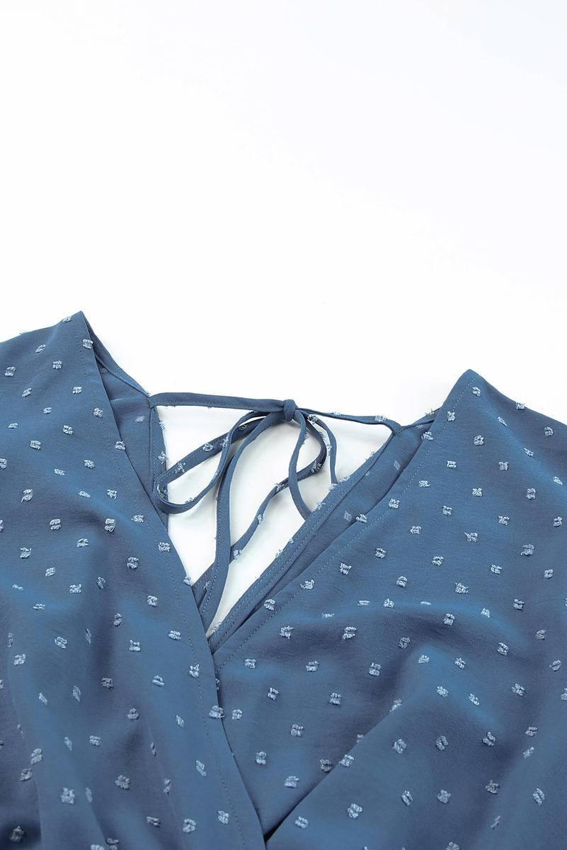 Get Beach-Ready with our Swiss Dot V Neck Wrap Dress - Shop Now!