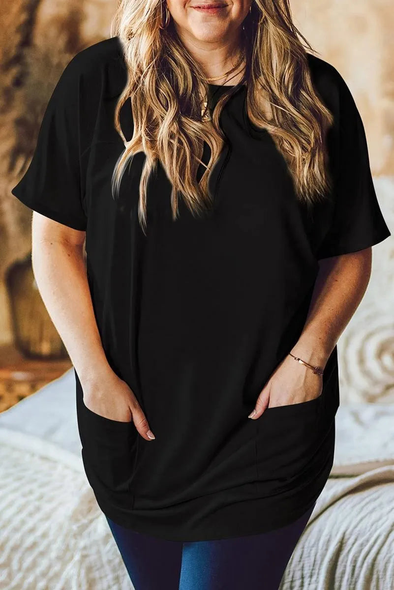 Get Comfy in Our Plus Size T-Shirt with Side Pockets for Ladies