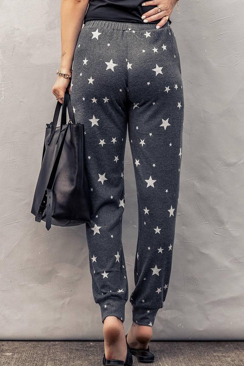 Get Comfy in our Star Print Ladies Joggers Elastic-waist | Free shipping
