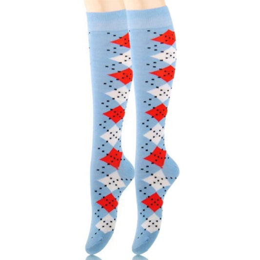Get Dotty: Trendy Light Blue Women's Socks with Dotted-Line Argyle