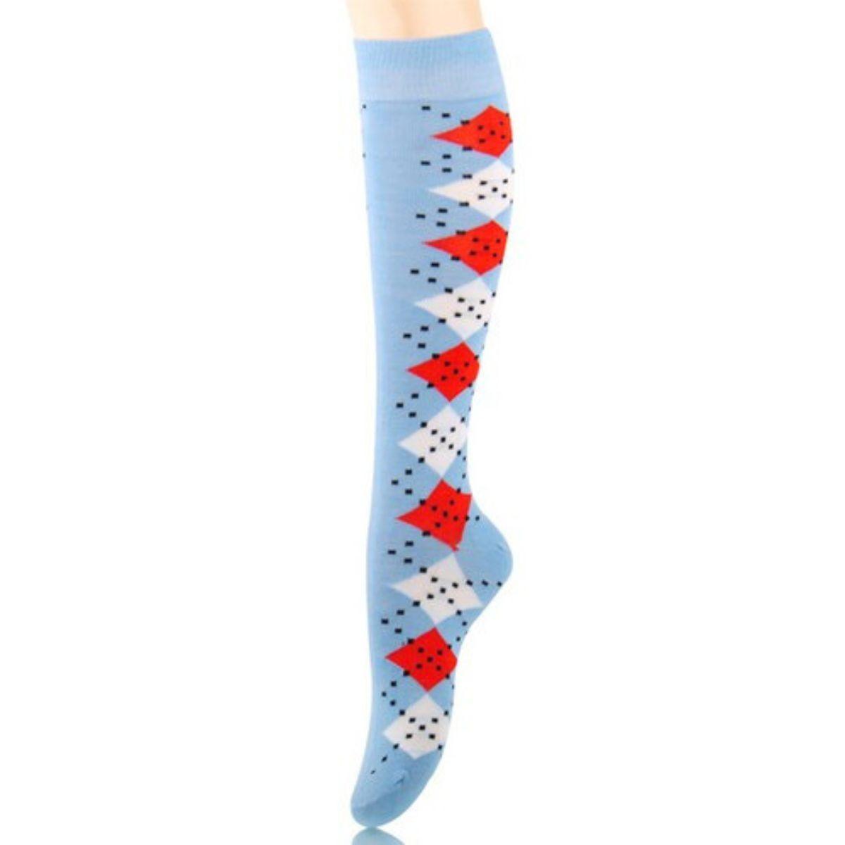 Get Dotty: Trendy Light Blue Women's Socks with Dotted-Line Argyle