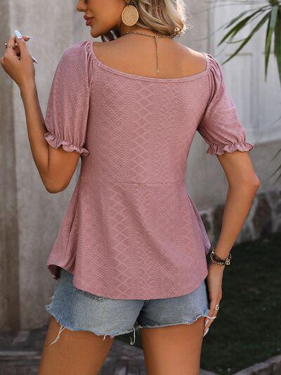 Get Flirty: Ruched V-Neck Flounce Sleeve Blouse