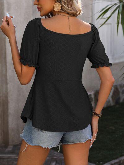 Get Flirty: Ruched V-Neck Flounce Sleeve Blouse