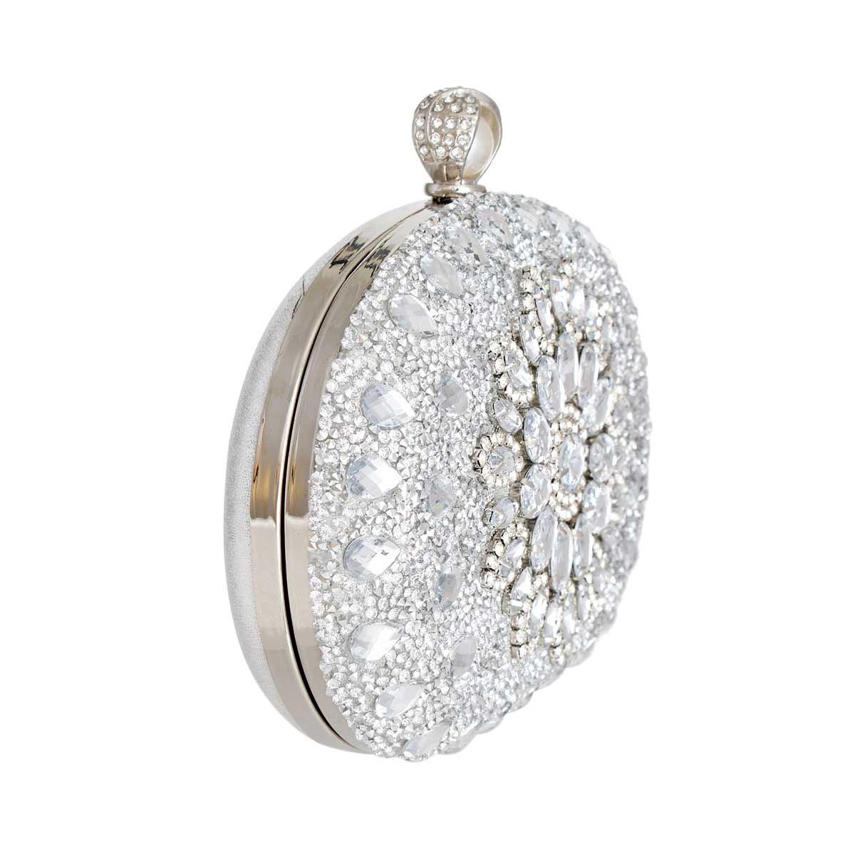 Get Glamorous with Silver Crystal Pearl Clutch for Women