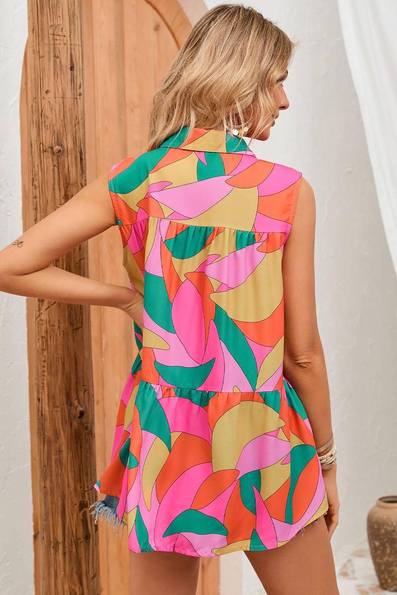 Get groovy with this Abstract Geometric Print Sleeveless Shirt