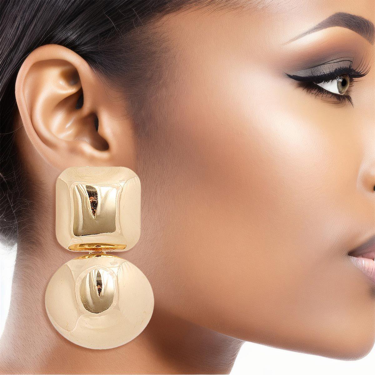 Get Noticed: Gold Finish Geometric Drop Earrings Statement Fashion Jewelry