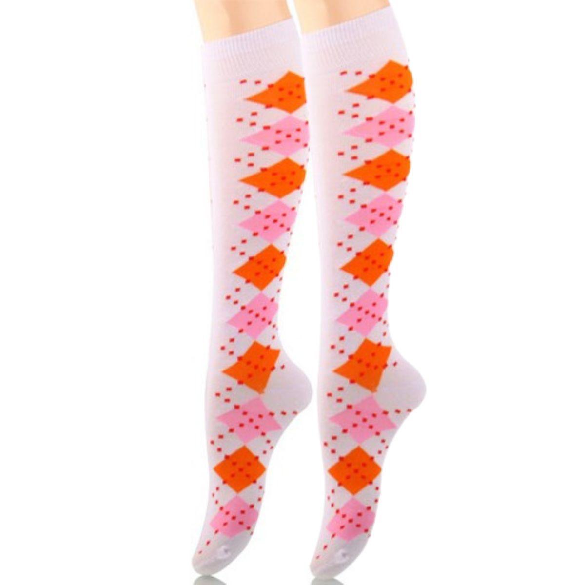 Get Noticed in Fun White Women's Socks with Dotted-Line Argyle
