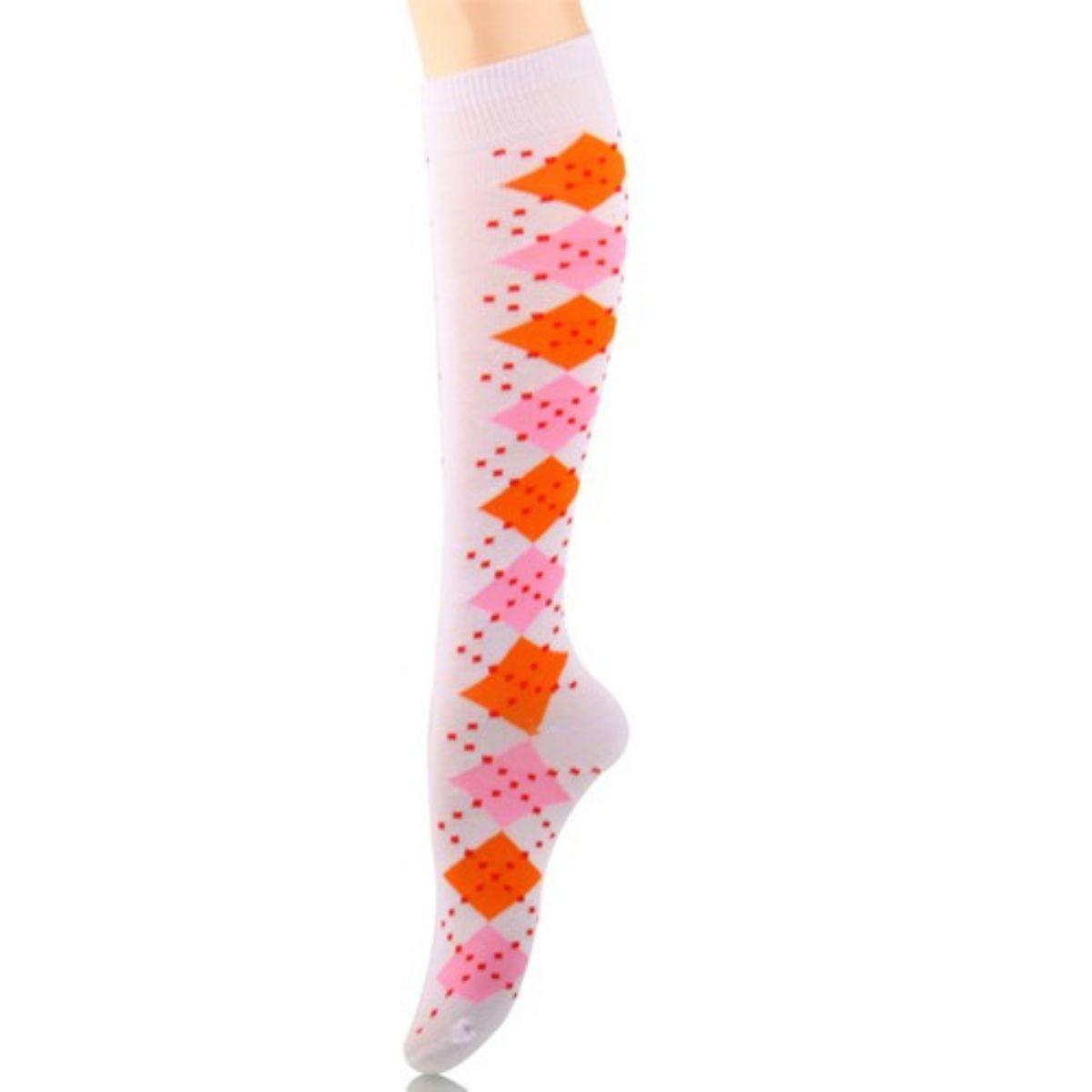 Get Noticed in Fun White Women's Socks with Dotted-Line Argyle