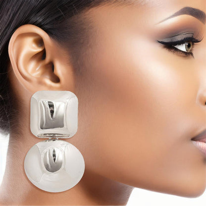 Get Noticed: Silver Finish Geometric Drop Earrings Statement Fashion Jewelry