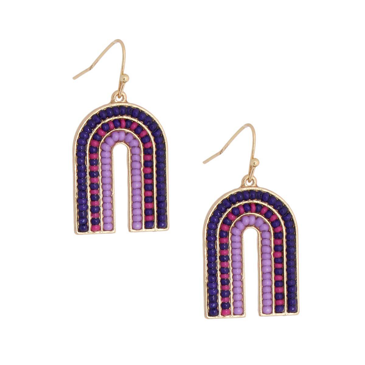 Get Noticed with Purple Seed Beaded Arch Earrings - Shop Now!