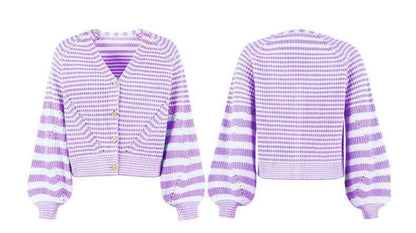 Get Noticed with Striped Balloon Sleeve Short Cardigan - Shop Now!