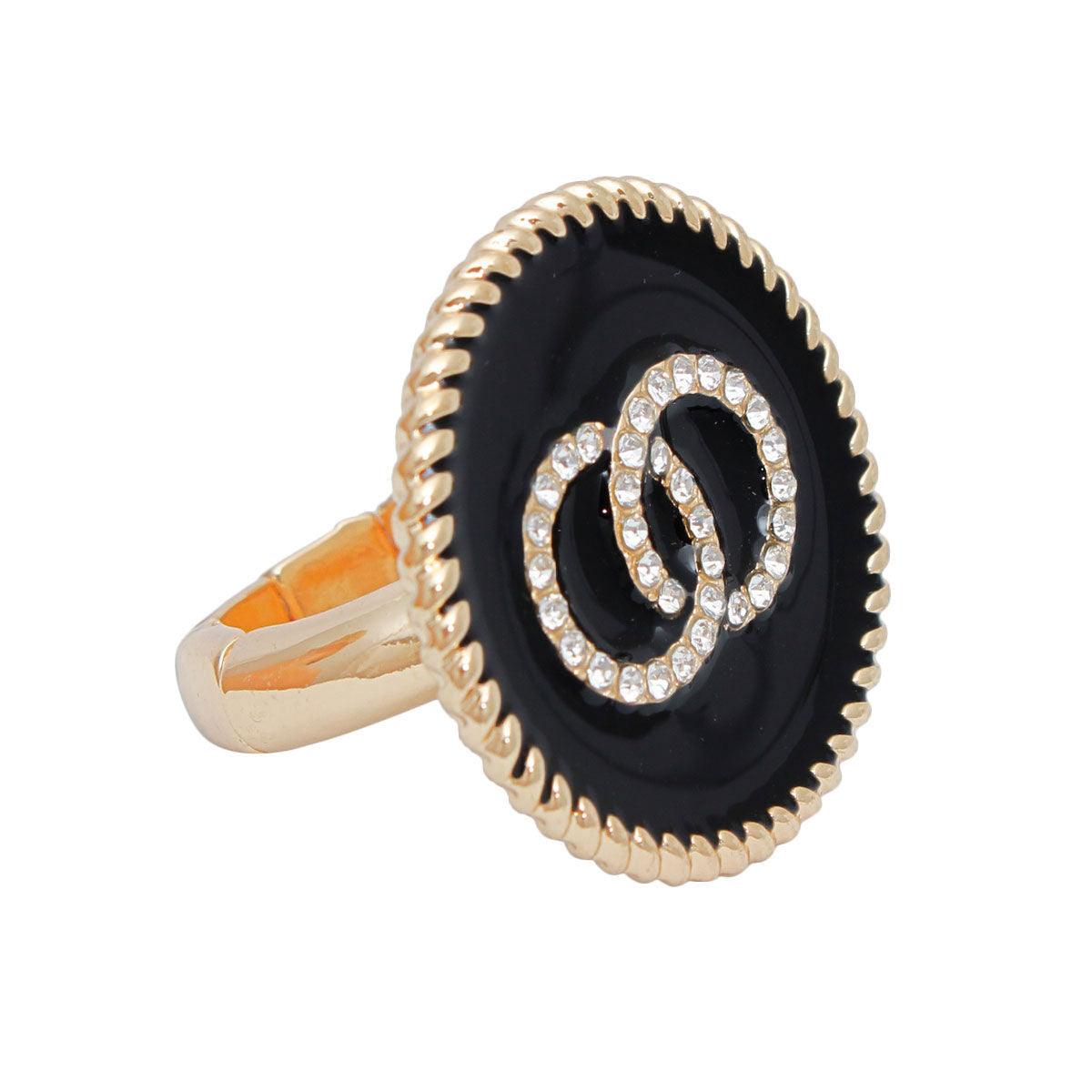Get Noticed with the Black Medallion Cocktail Ring Infinity Statement - Fashion Jewelry