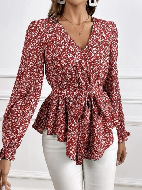Get Noticed with Tie Front Blouse, Flounce Sleeves