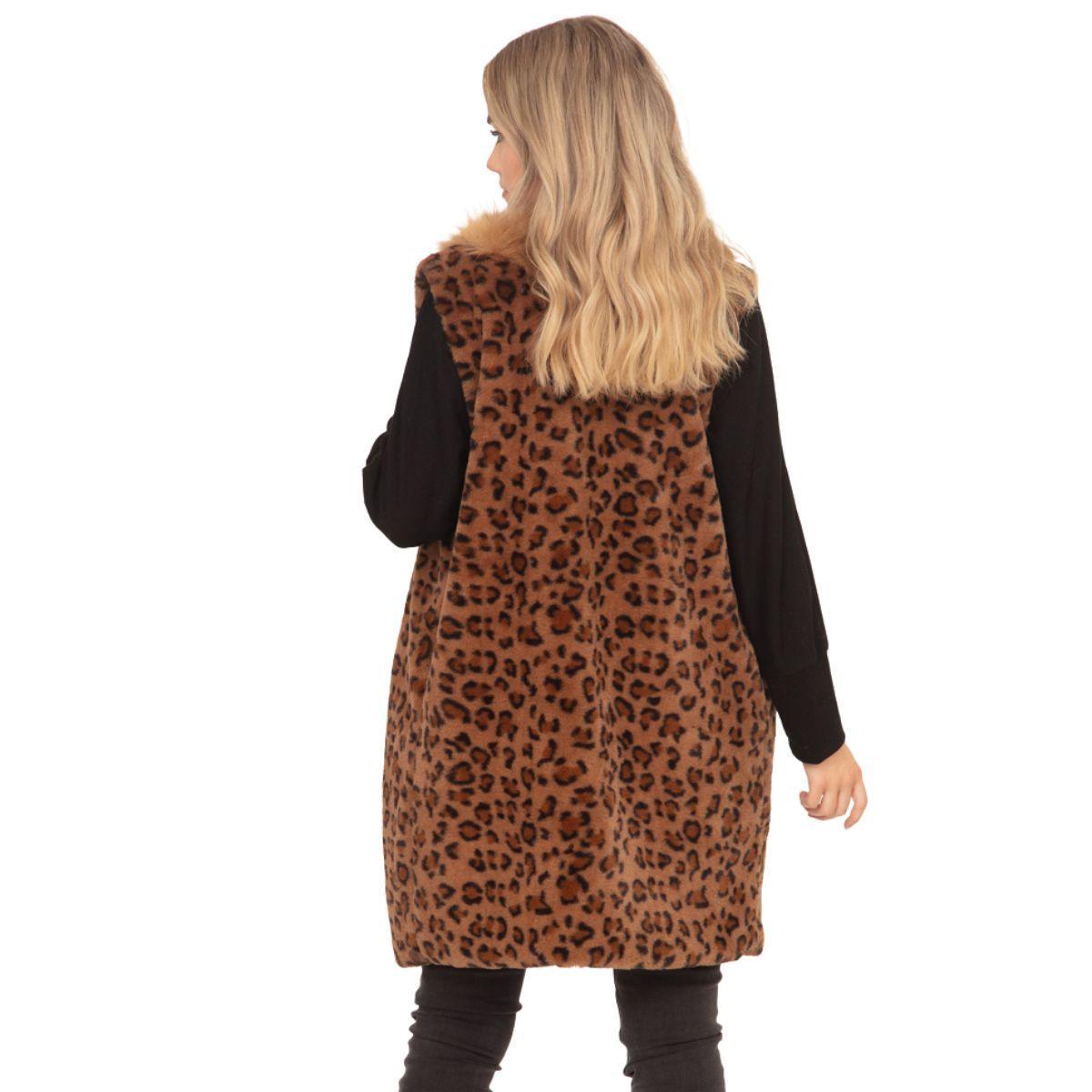 Get Ready to Roar: Trendy Brown Leopard Fun Fur Vest for Women - Buy Now