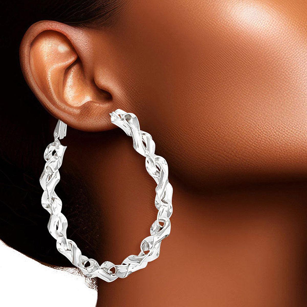 Get Ready to Slay with Twisted White Gold Finish Hoop Earrings: Stand Out!