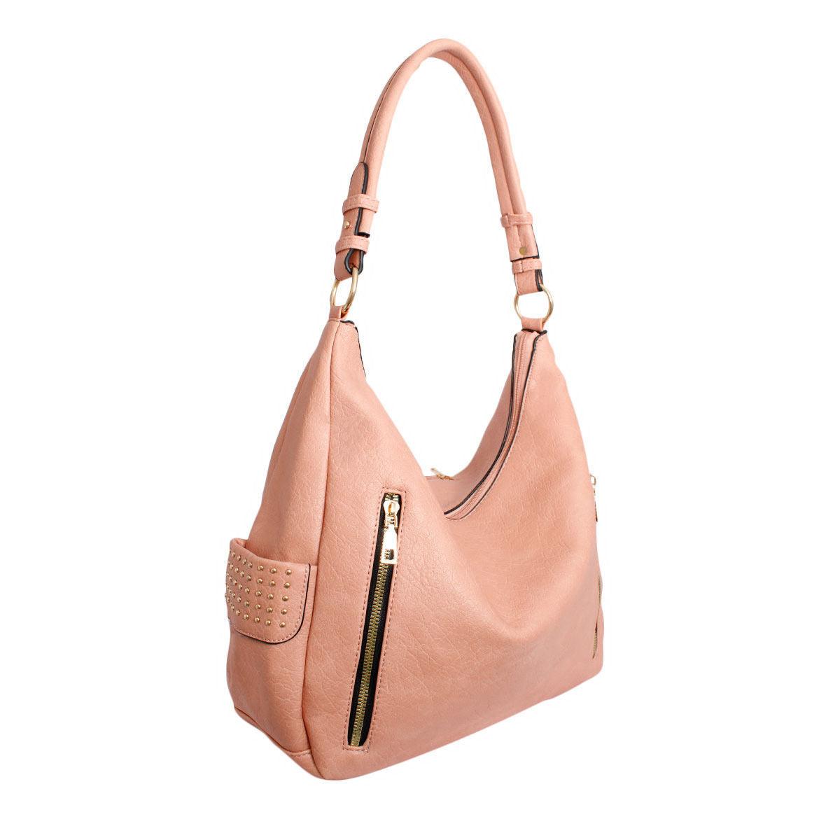 Get Stylish with a Pink Slouchy Gold Studded Detail Top Handle Bag for Women