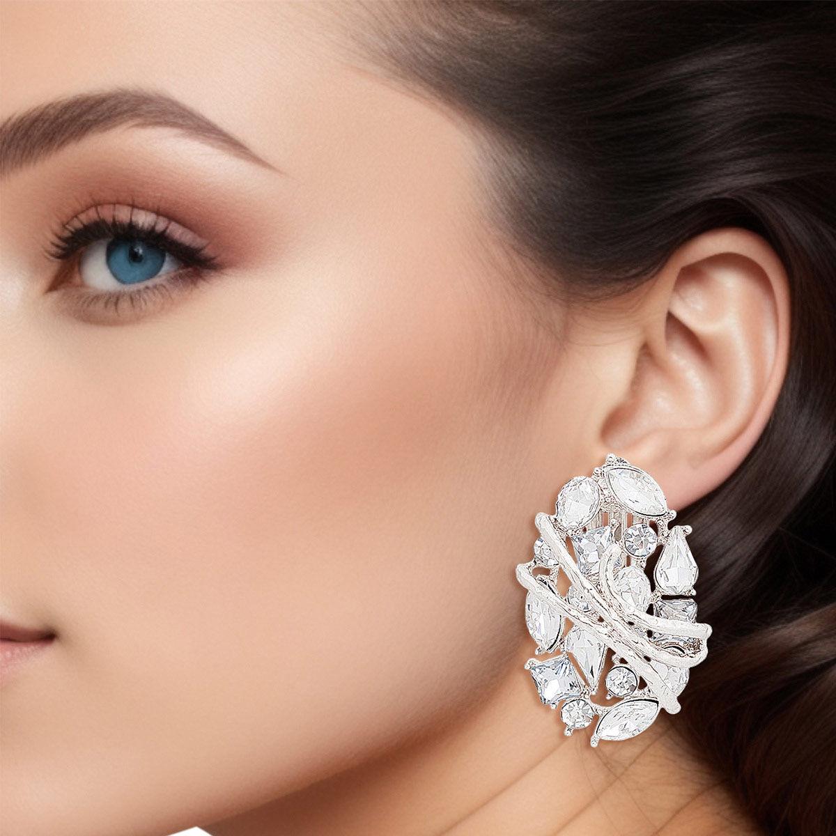 Get the Look: Clear Rhodium Oval Clip Earrings for Retro Vibes