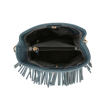 Get the Perfect Denim-blue Faux Leather Fringe Handbag for Women
