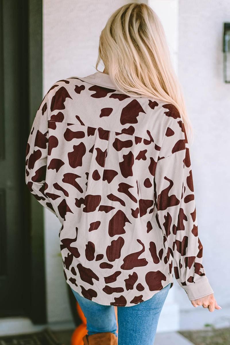 Get Your Moo Print Corduroy Shacket Today - Trendy, Cozy, and Chic!