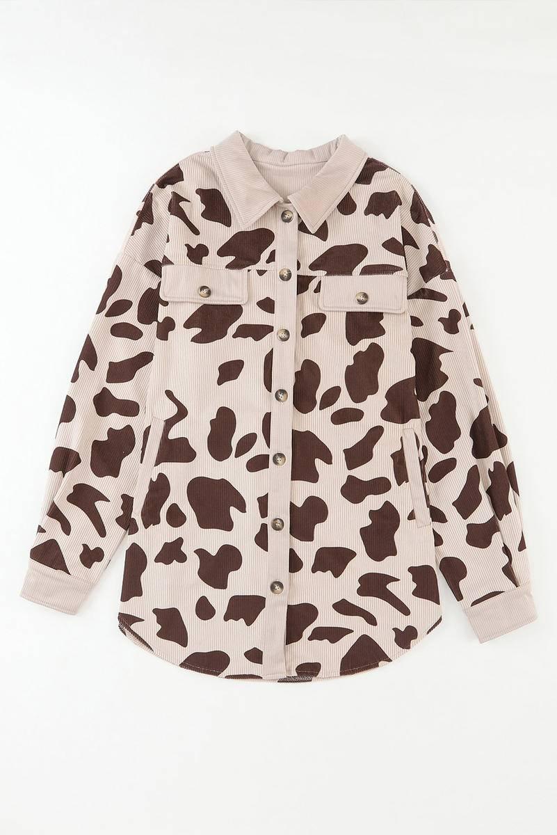 Get Your Moo Print Corduroy Shacket Today - Trendy, Cozy, and Chic!