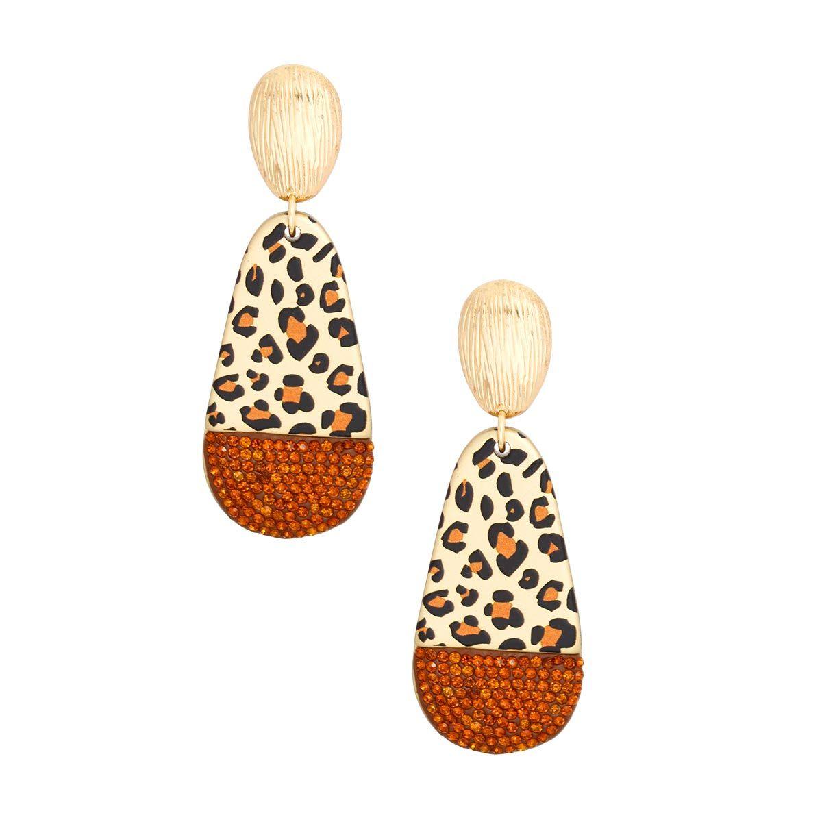 Glam Up Your Look with Teardrop Leopard Dangle Gold-Tone Earrings