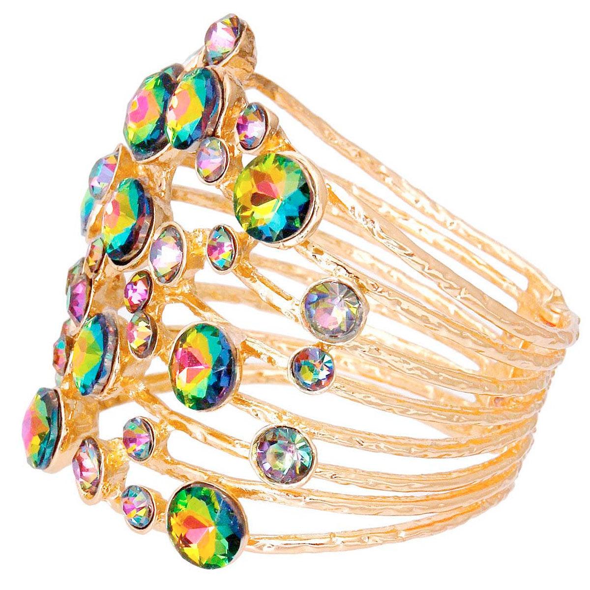 Glam Up Your Wrist: Textured Bracelet with Colorful Rhinestones
