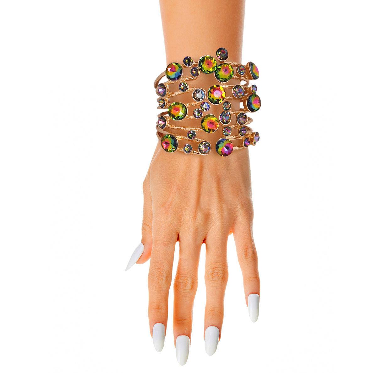Glam Up Your Wrist: Textured Bracelet with Colorful Rhinestones