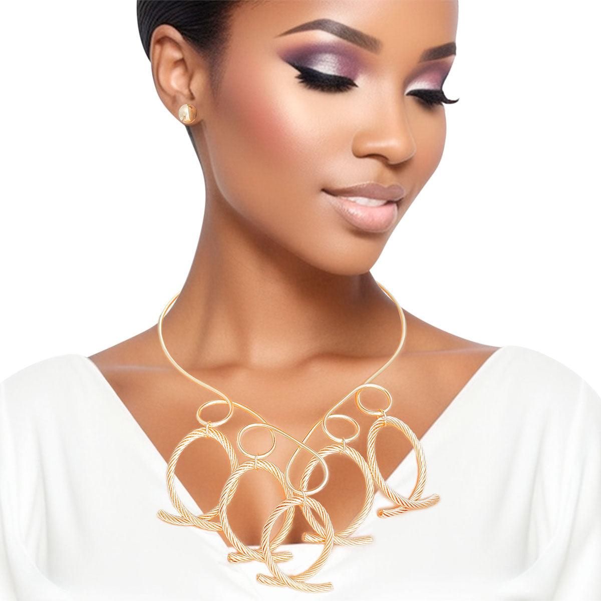 Gold Cable Link Collar Necklace Set - Fashion Jewelry