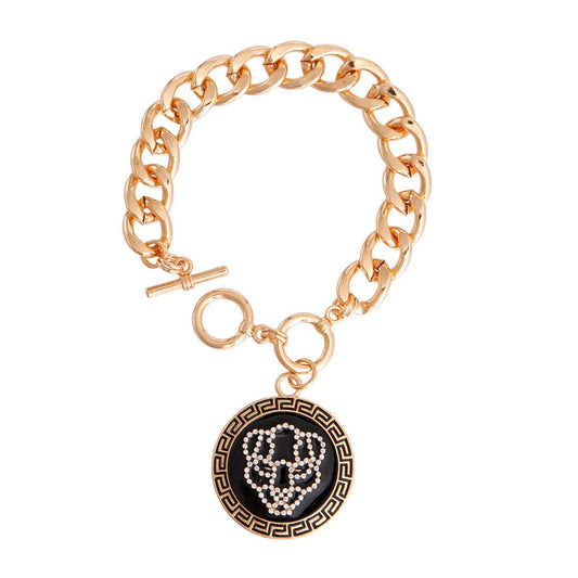Gold Link Chain Women's Bracelet with Rhinestone Tiger Charm