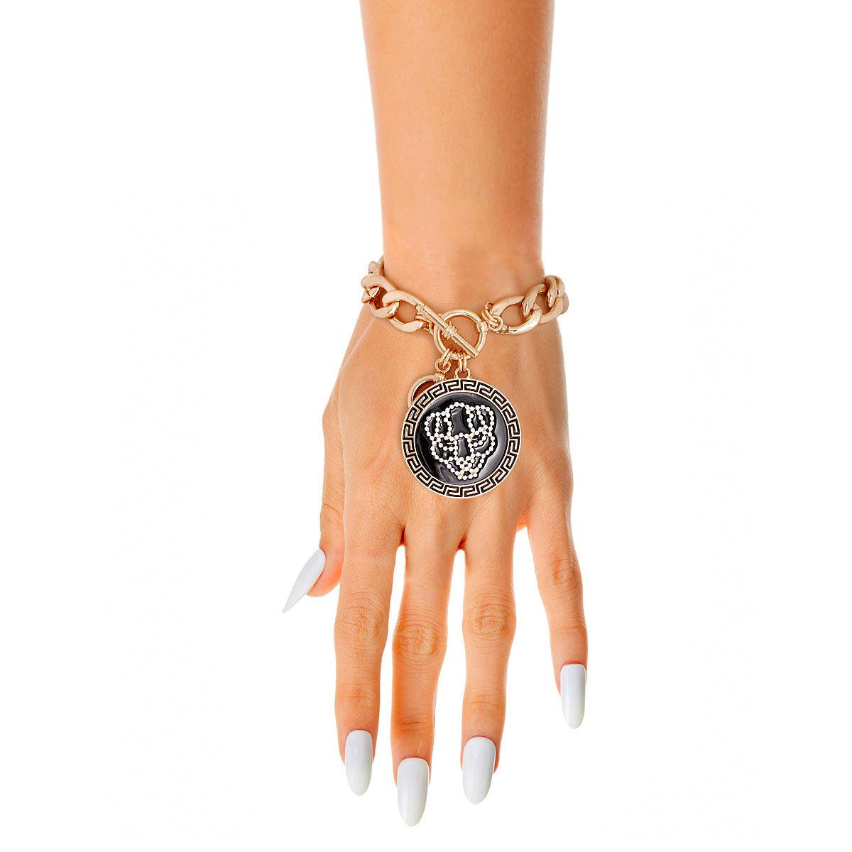 Gold Link Chain Women's Bracelet with Rhinestone Tiger Charm